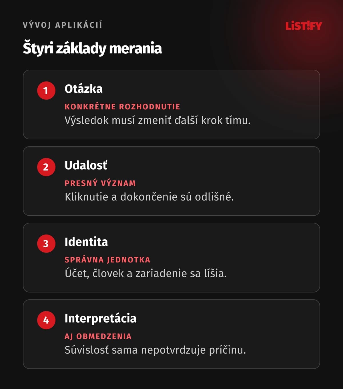 Rozlíšenie analytiky: otázka, udalosť, identita a rozhodnutie