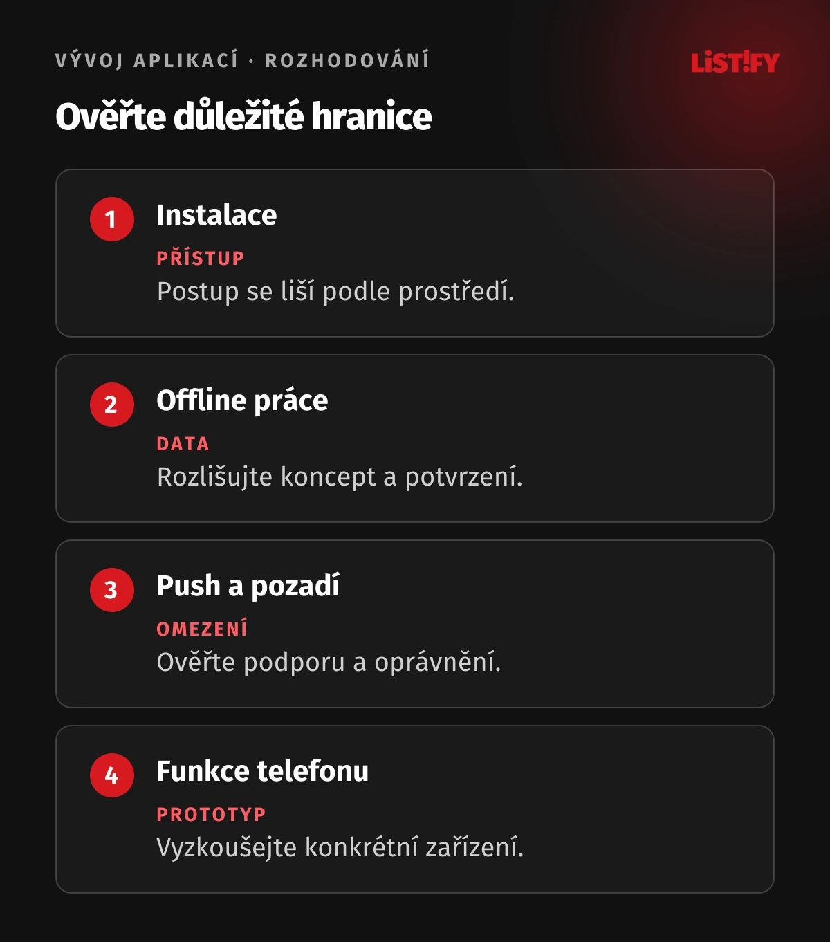 Otázky k instalaci, offline práci, push a funkcím zařízení