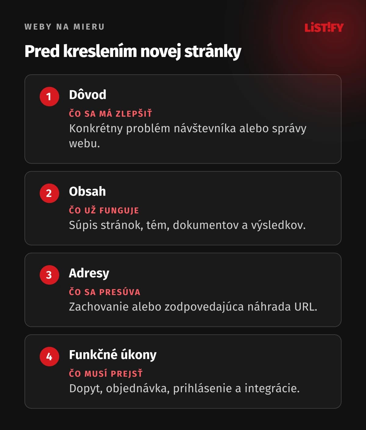 Štyri kontroly pred redizajnom: dôvod, obsah, adresy a funkčné úkony