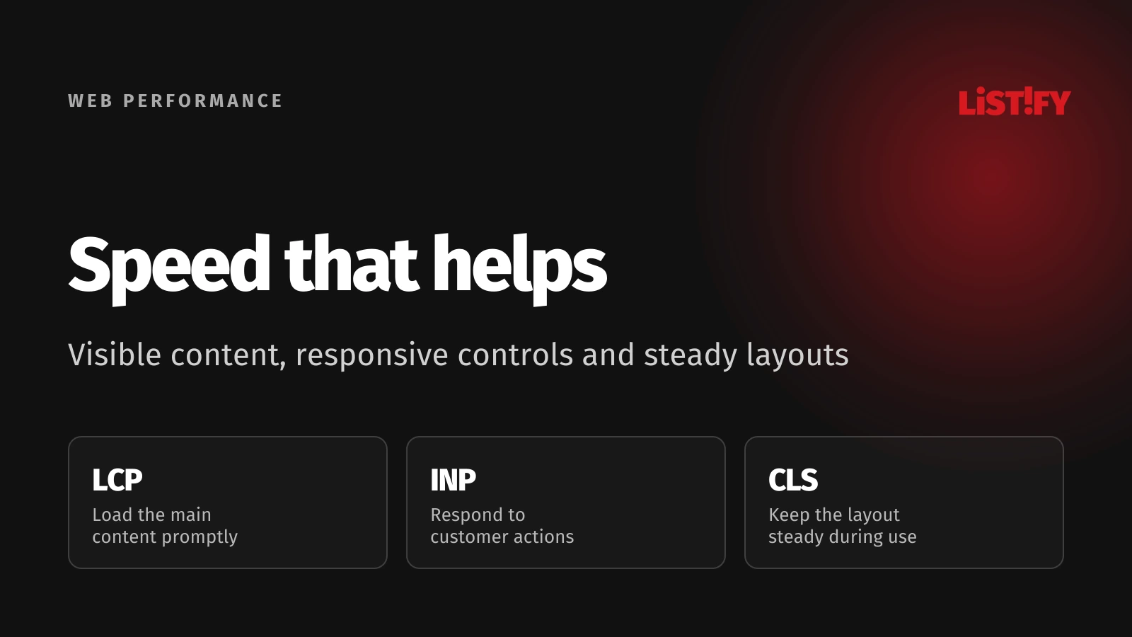 Website performance showing loading, interaction and layout stability as separate goals