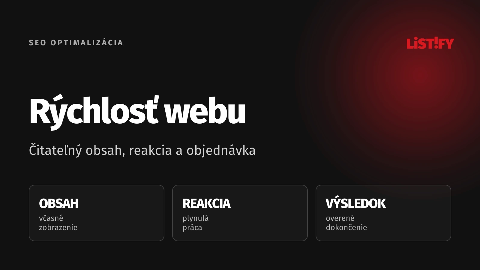 Rýchlosť webu: Čitateľný obsah, reakcia a objednávka
