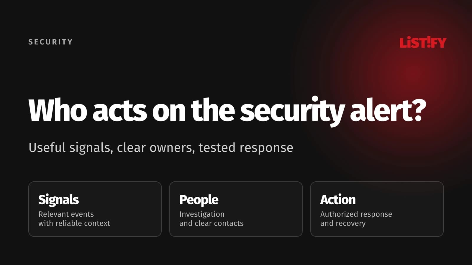 Business security monitoring connecting useful signals, responsible analysts, and authorized response