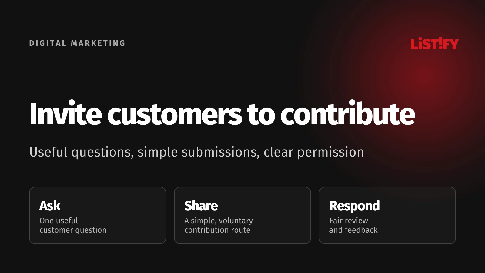 A customer UGC program connecting a useful invitation, simple submission, clear permission, and feedback