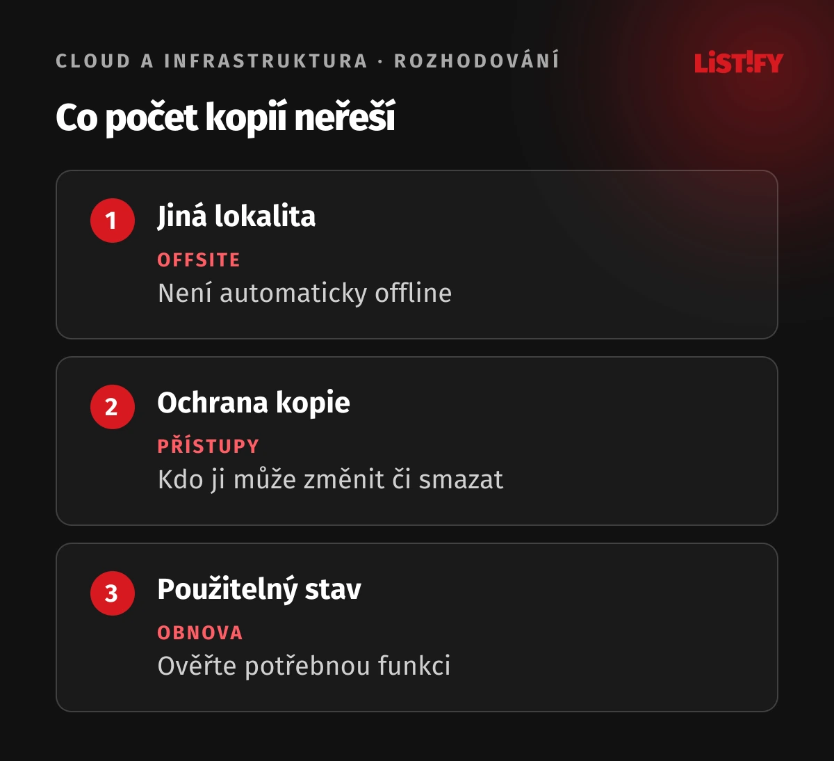 Rozlišení kopií mimo lokalitu, offline ochrany a ověřené obnovy