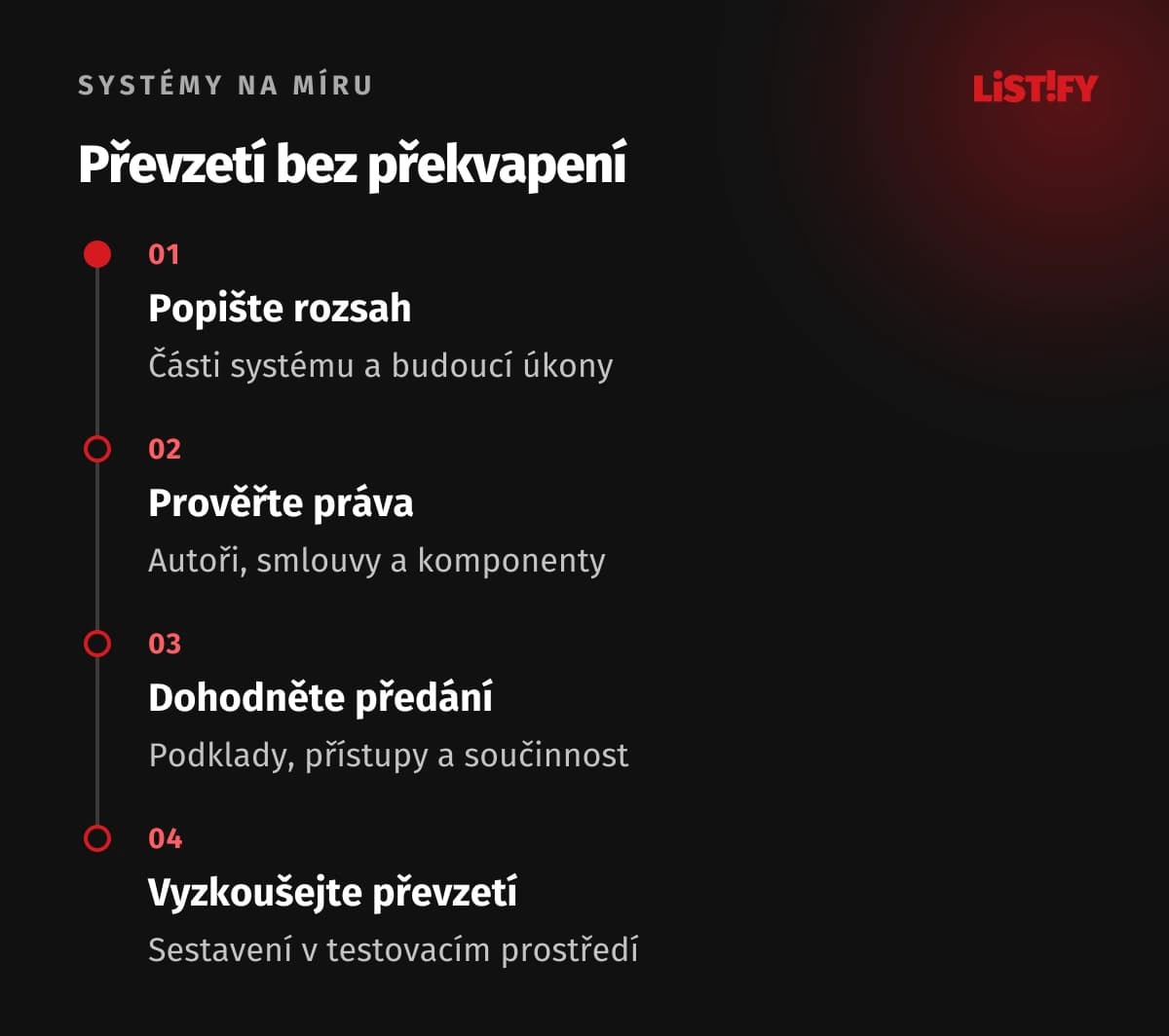 Čtyři kroky přípravy: rozsah, oprávnění, předání a zkouška převzetí
