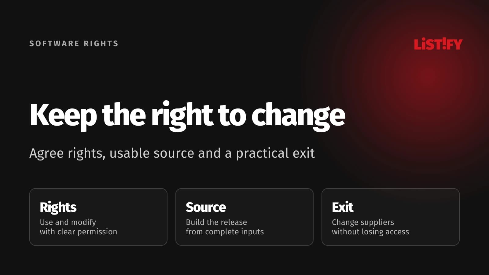 Agree rights, usable source and a practical exit